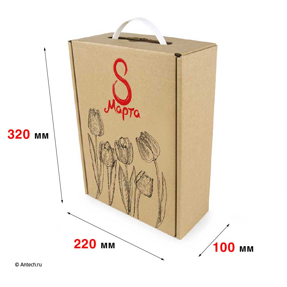 Подарочная коробка 220x100x320 мм Т−24B бурый (принт 8 Марта) (фото 5) – купить в Москве